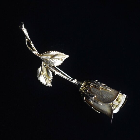 Vintage Rochelle Rose Brooch Gold Tone Rose Bud Flower Pin in Original Box - Picture 5 of 10